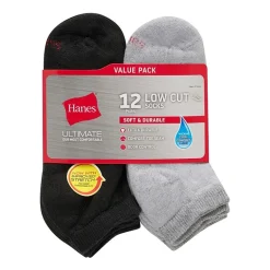 Hanes Ultimate Mens Multi-Pack 12 Pair Low Cut Socks