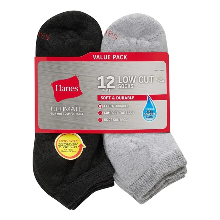 Hanes Ultimate Mens Multi-Pack 12 Pair Low Cut Socks
