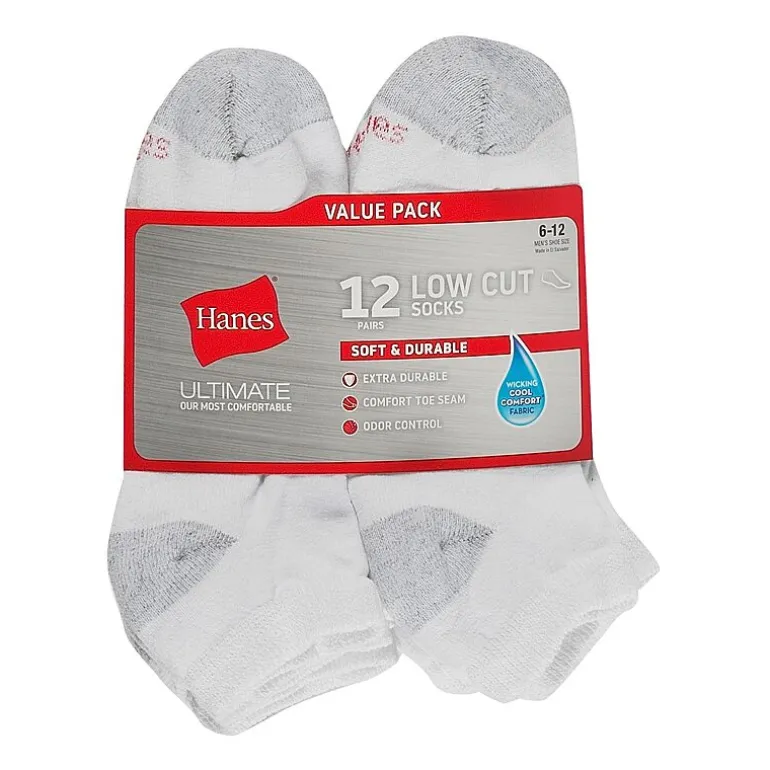 Hanes Ultimate Mens Multi-Pack 12 Pair Low Cut Socks