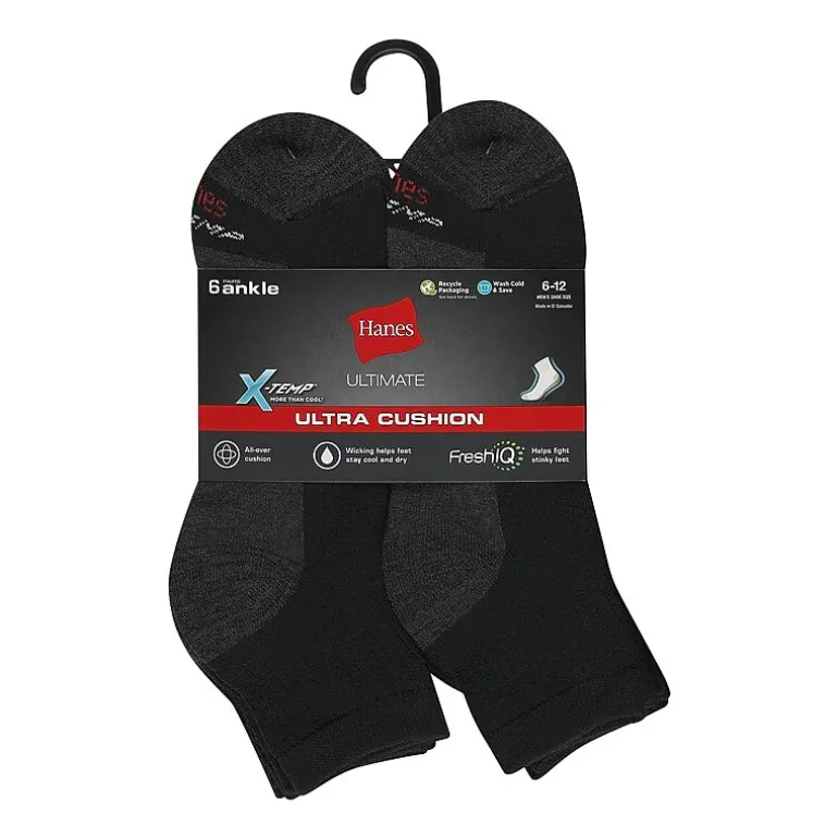 Hanes Ultimate Mens Multi-Pack 6 Pair Quarter Ankle Socks