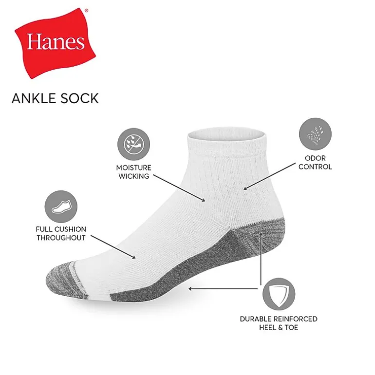 Hanes Ultimate Mens Multi-Pack 6 Pair Quarter Ankle Socks