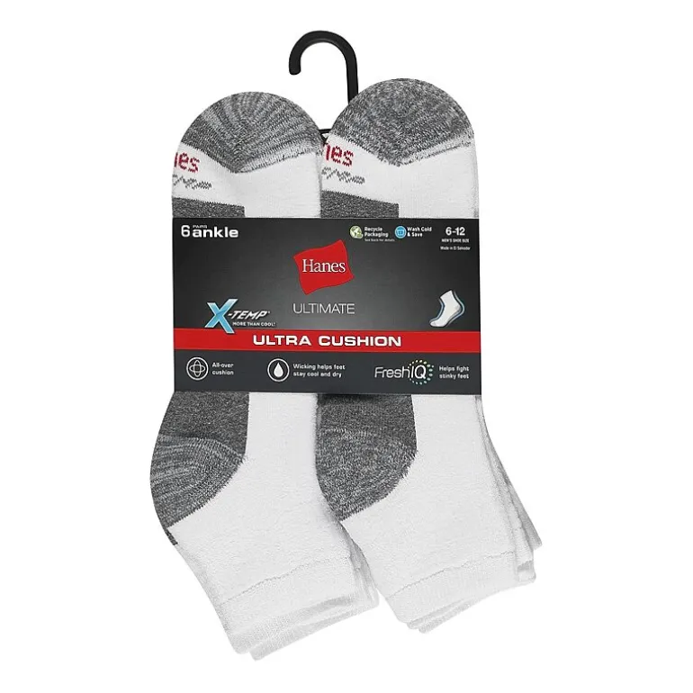 Hanes Ultimate Mens Multi-Pack 6 Pair Quarter Ankle Socks