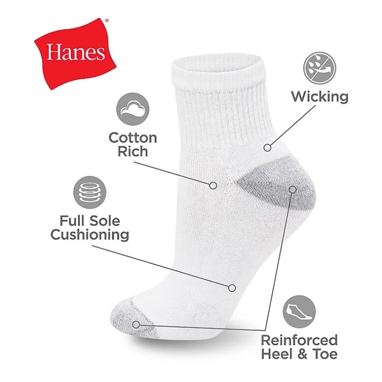 Hanes Ultimate Mens Multi-Pack 12 Pair Big and Tall Quarter Ankle Socks