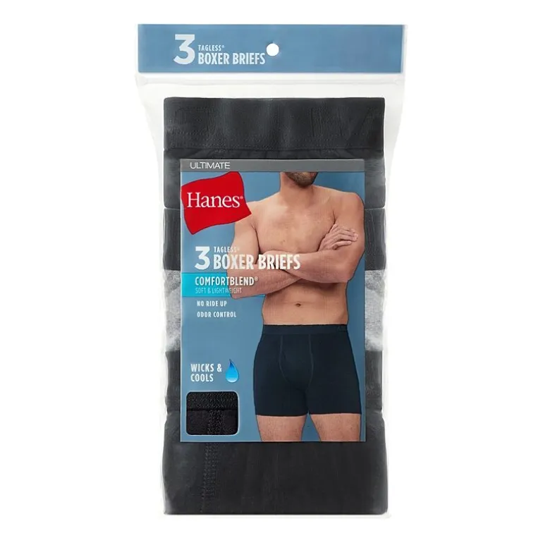 Hanes® Ultimate Men’s Underwear 3-Pack ComfortBlend® Boxer Briefs Underwear, Moisture-Wicking Ubbbb3