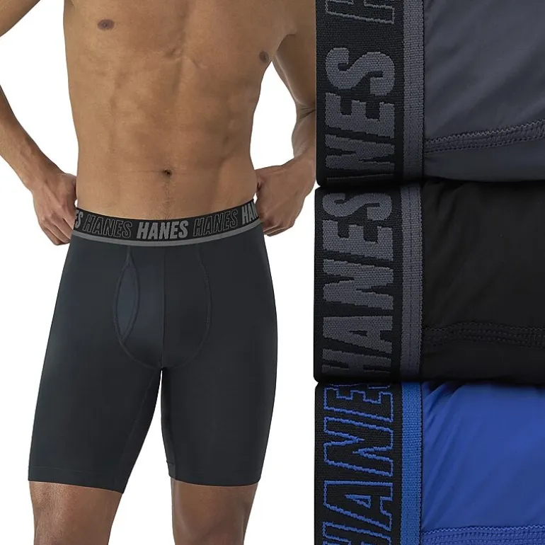 Hanes® Ultimate Men's Underwear 3-Pack Moves X-TEMP® Performance Long Leg Boxer Brief Underwear with Total Support Pouch™ Umslf3