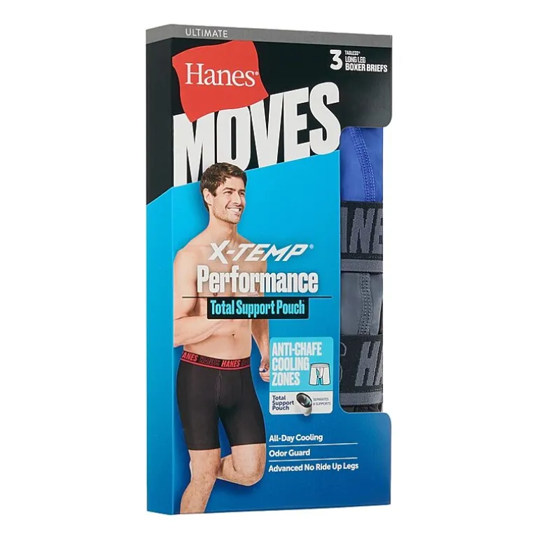 Hanes® Ultimate Men's Underwear 3-Pack Moves X-TEMP® Performance Long Leg Boxer Brief Underwear with Total Support Pouch™ Umslf3