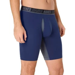 Hanes® Ultimate Men's Underwear 3-Pack Moves X-TEMP® Cotton Stretch Long Leg Boxer Briefs Underwear with Total Support Pouch™ Um6lb3