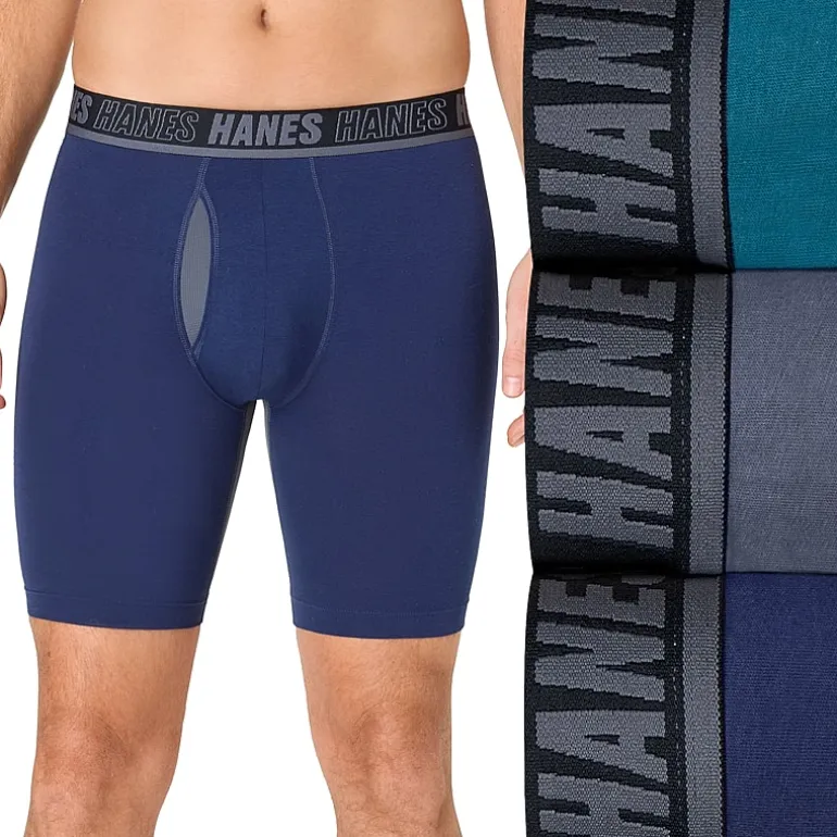 Hanes® Ultimate Men's Underwear 3-Pack Moves X-TEMP® Cotton Stretch Long Leg Boxer Briefs Underwear with Total Support Pouch™ Um6lb3