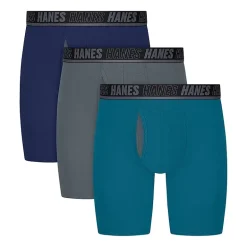 Hanes® Ultimate Men's Underwear 3-Pack Moves X-TEMP® Cotton Stretch Long Leg Boxer Briefs Underwear with Total Support Pouch™ Um6lb3
