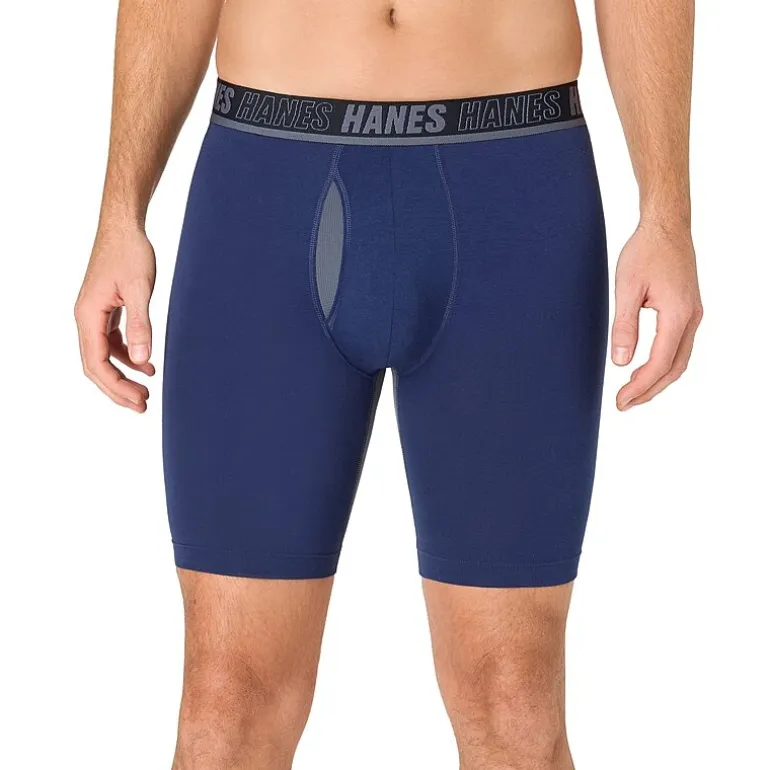 Hanes® Ultimate Men's Underwear 3-Pack Moves X-TEMP® Cotton Stretch Long Leg Boxer Briefs Underwear with Total Support Pouch™ Um6lb3