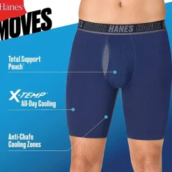 Hanes® Ultimate Men's Underwear 3-Pack Moves X-TEMP® Cotton Stretch Long Leg Boxer Briefs Underwear with Total Support Pouch™ Um6lb3