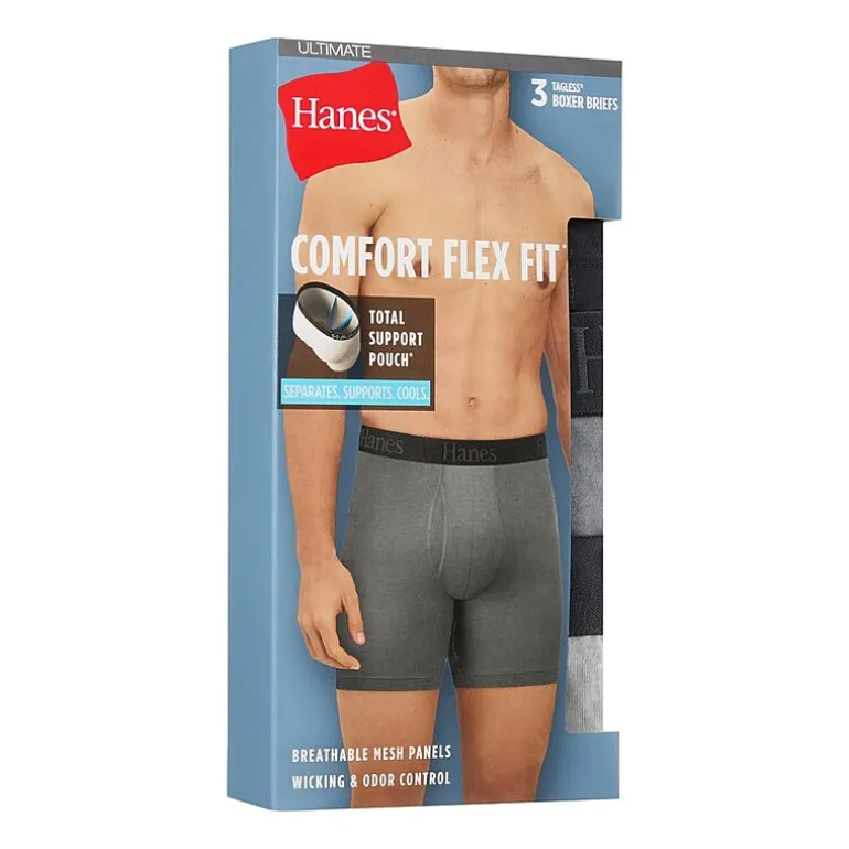 Hanes® Ultimate Men's Underwear 3-Pack Comfort Flex Fit® Boxer Briefs Underwear with Total Support Pouch™ Ufsbq3