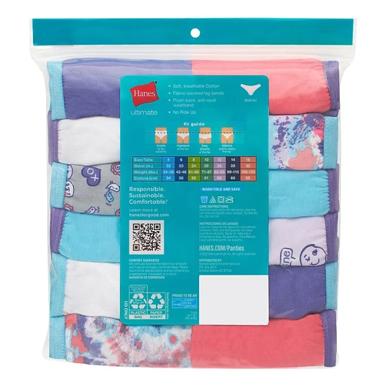 Hanes Ultimate Tagless Cotton Little & Big Girls 12 Pack Bikini Panty