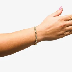 "Hearts & Kisses" Womens 10K Tri-Color Gold Hollow Heart 7.25 Inch Link Bracelet