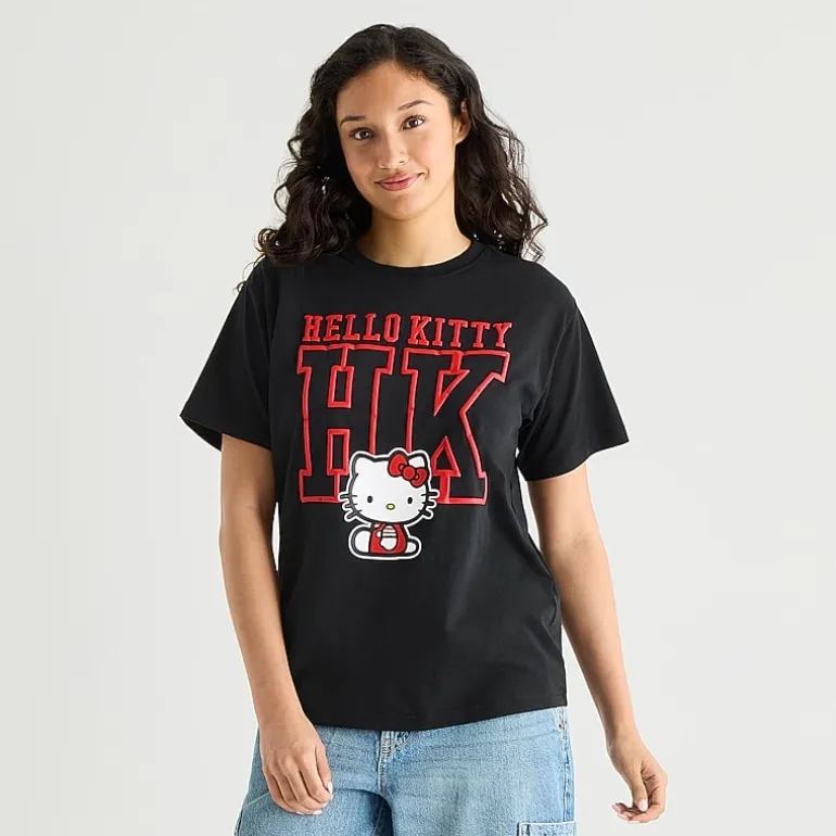 Hello Kitty Boyfriend Tee Womens Juniors Crew Neck Short Sleeve Loose Fit Hello Kitty Graphic T-Shirt