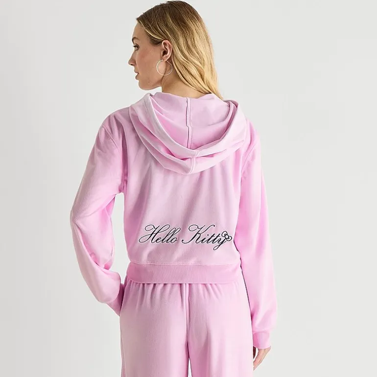Hello Kitty Velour Full Zip Womens Juniors Long Sleeve Hello Kitty Hoodie