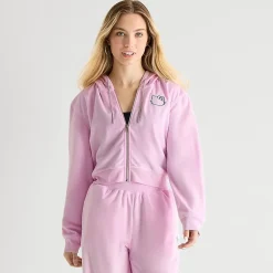 Hello Kitty Velour Full Zip Womens Juniors Long Sleeve Hello Kitty Hoodie
