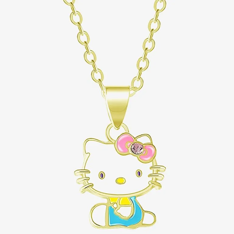 Hello Kitty Womens Pink Crystal 18K Gold Over Brass 18 Inch Pendant Necklace