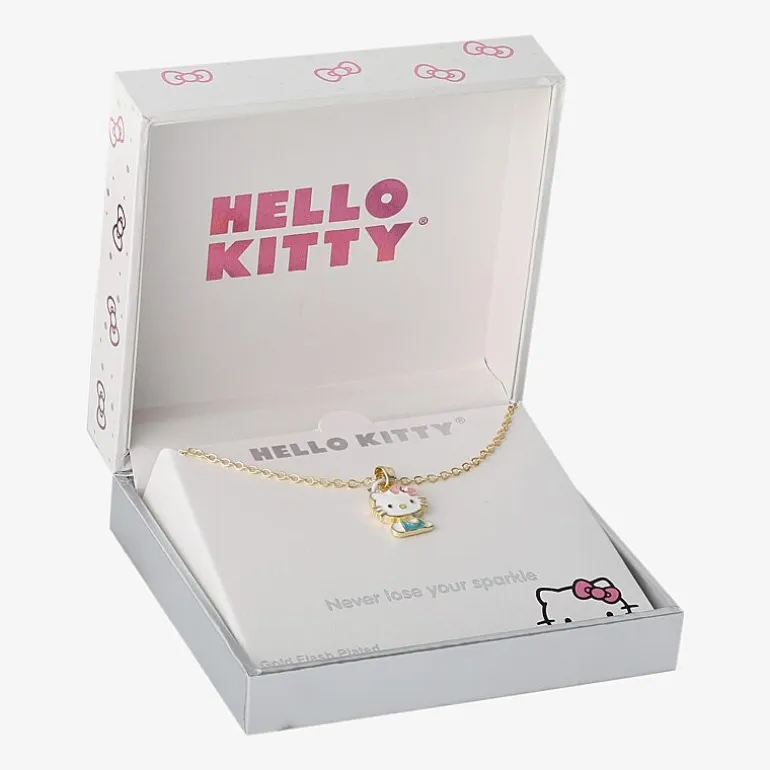 Hello Kitty Womens Pink Crystal 18K Gold Over Brass 18 Inch Pendant Necklace
