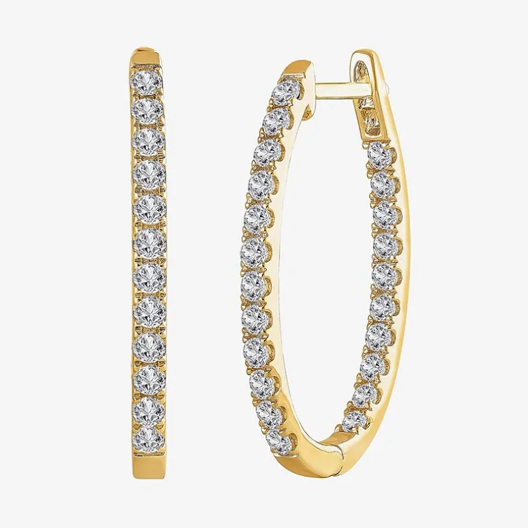 (H-I / I1) 1 CT. T.W. Lab Grown Diamond 10K or 14K White or Yellow Gold 25mm Hoop Earrings