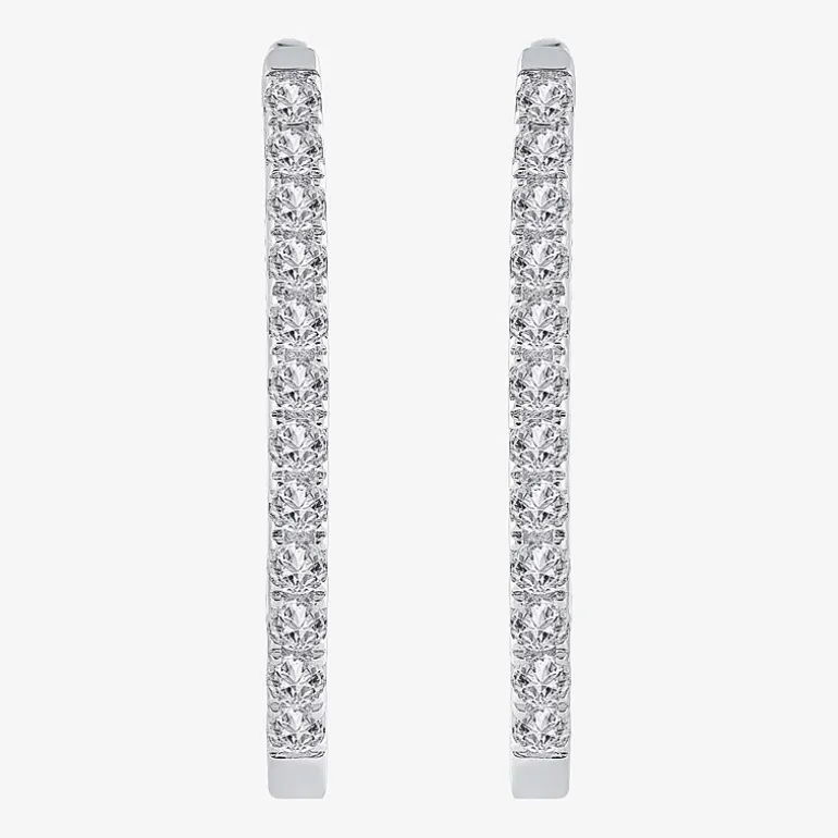 (H-I / I1) 1 CT. T.W. Lab Grown Diamond 10K or 14K White or Yellow Gold 25mm Hoop Earrings