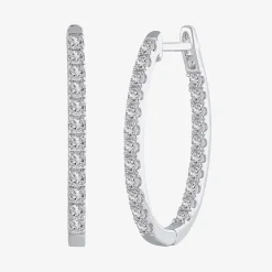 (H-I / I1) 1 CT. T.W. Lab Grown Diamond 10K or 14K White or Yellow Gold 25mm Hoop Earrings