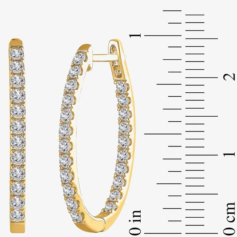 (H-I / I1) 1 CT. T.W. Lab Grown Diamond 10K or 14K White or Yellow Gold 25mm Hoop Earrings