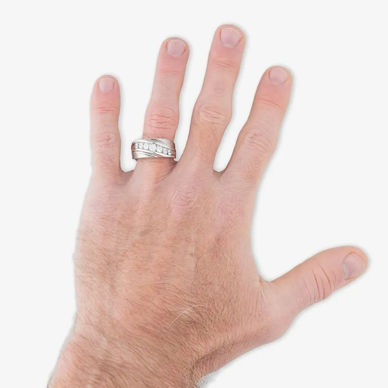 (H-I / I1) Mens 5MM 1 CT. T.W. Lab Grown White Diamond 10K Gold Wedding Band