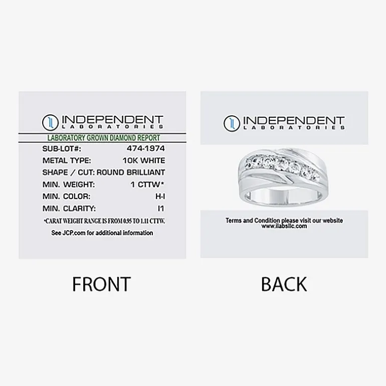 (H-I / I1) Mens 5MM 1 CT. T.W. Lab Grown White Diamond 10K Gold Wedding Band