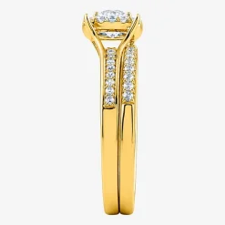 (H / I1-I2) Womens 1 CT. T.W. Lab Grown White Diamond Sterling Silver Round Side Stone Halo Bridal Set