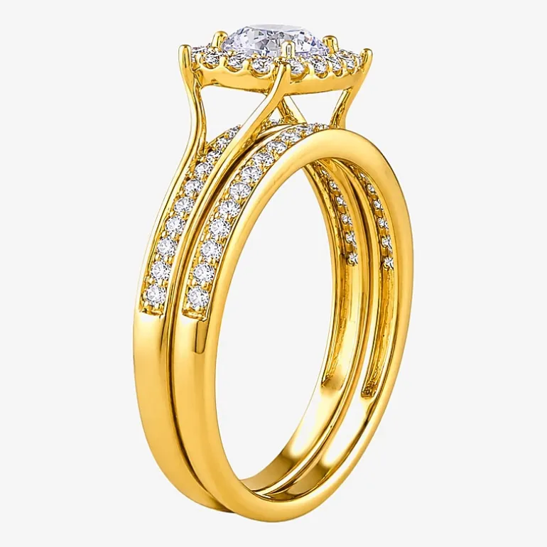 (H / I1-I2) Womens 1 CT. T.W. Lab Grown White Diamond Sterling Silver Round Side Stone Halo Bridal Set