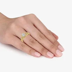 (H / I1-I2) Womens 1 CT. T.W. Lab Grown White Diamond Sterling Silver Round Side Stone Halo Bridal Set