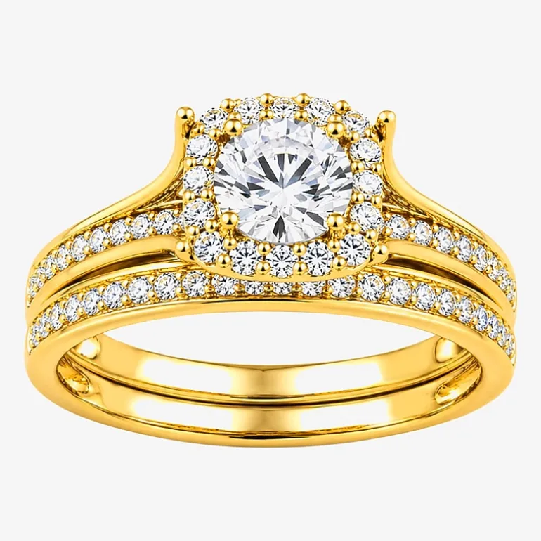 (H / I1-I2) Womens 1 CT. T.W. Lab Grown White Diamond Sterling Silver Round Side Stone Halo Bridal Set