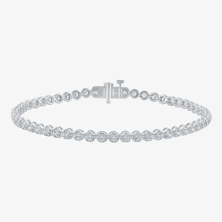 (H-I/ I1) Womens 2 CT. T.W. Lab Grown White Diamond 10K Gold 7.25 Inch Tennis Bracelet
