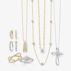 (H-I / I1) Womens 1/3 CT. T.W. Lab Grown White Diamond 10K Gold Cross 18 Inch Pendant Necklace
