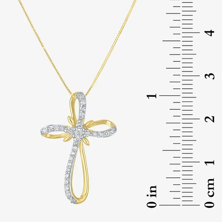 (H-I / I1) Womens 1/3 CT. T.W. Lab Grown White Diamond 10K Gold Cross 18 Inch Pendant Necklace