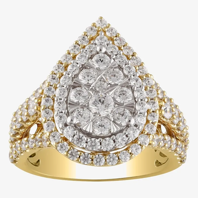 (H-I / I1) Womens 2 CT. T.W. Lab Grown White Diamond 10K Gold 10K White Gold Pear Halo Cocktail Ring
