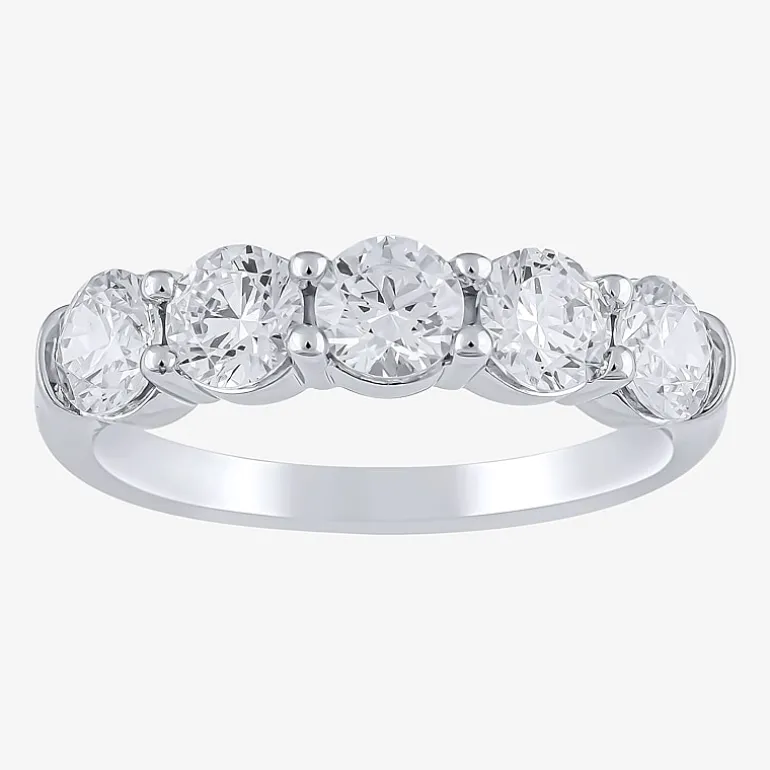 (H-I / I1) Womens 2 CT. T.W. Lab Grown White Diamond 10K Gold 5-Stone Anniversary Band