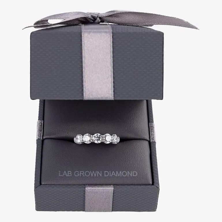(H-I / I1) Womens 2 CT. T.W. Lab Grown White Diamond 10K Gold 5-Stone Anniversary Band