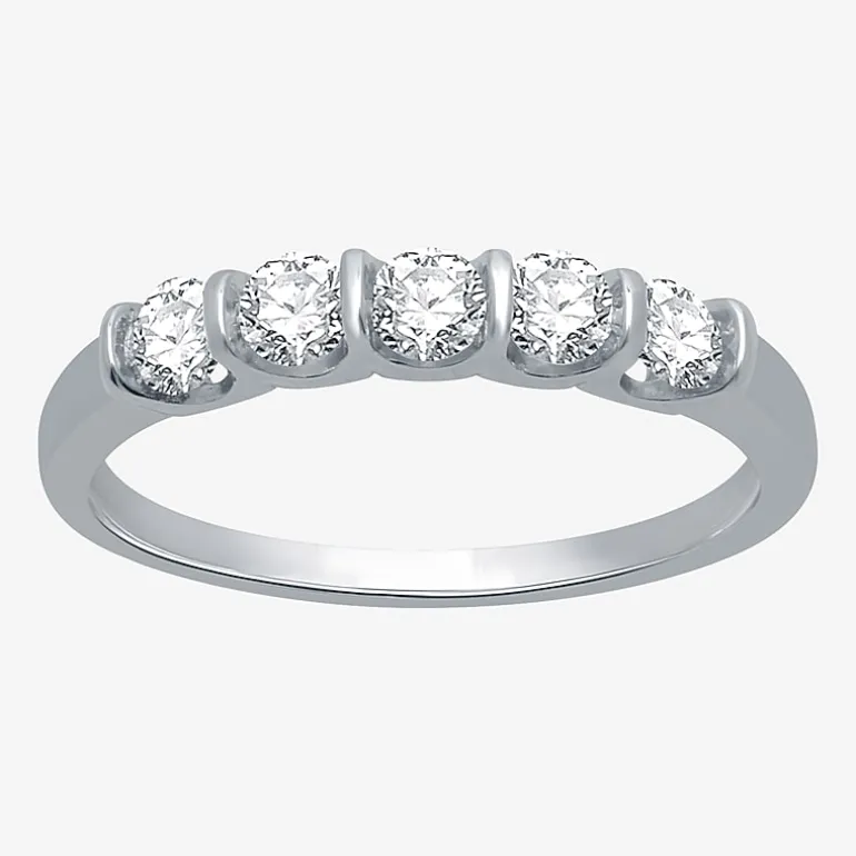 (H-I / I1) Womens 1/2 CT. T.W. Lab Grown White Diamond 10K Gold 5-Stone Anniversary Band