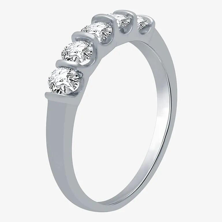 (H-I / I1) Womens 1/2 CT. T.W. Lab Grown White Diamond 10K Gold 5-Stone Anniversary Band