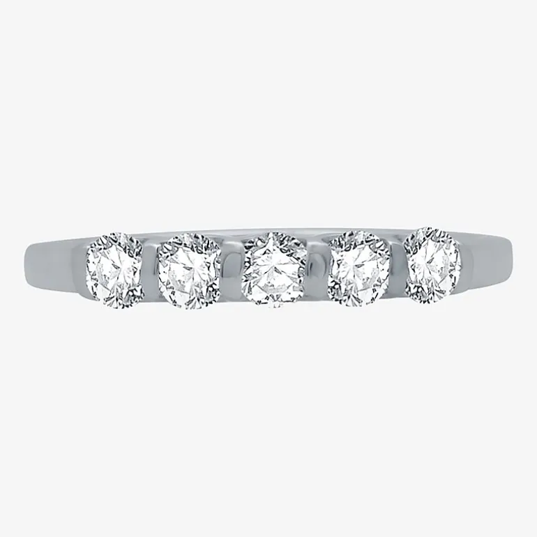 (H-I / I1) Womens 1/2 CT. T.W. Lab Grown White Diamond 10K Gold 5-Stone Anniversary Band