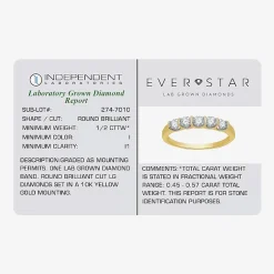 (H-I / I1) Womens 1/2 CT. T.W. Lab Grown White Diamond 10K Gold 5-Stone Anniversary Band