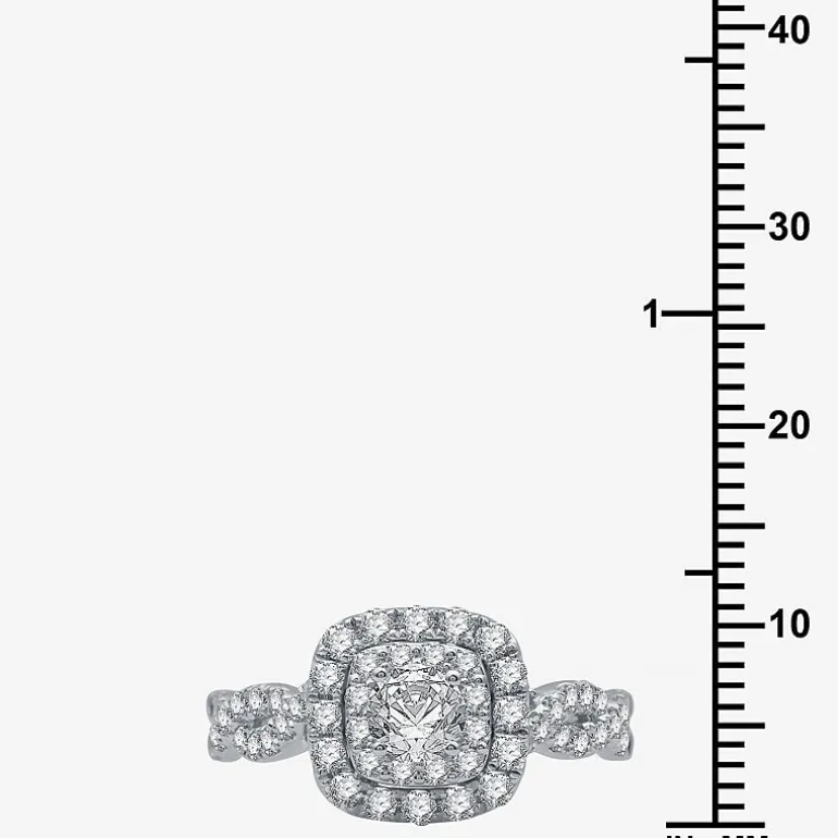 (H-I / I1) Womens 1 1/2 CT. T.W. Lab Grown White Diamond 10K Gold Cushion Side Stone Halo Bridal Set