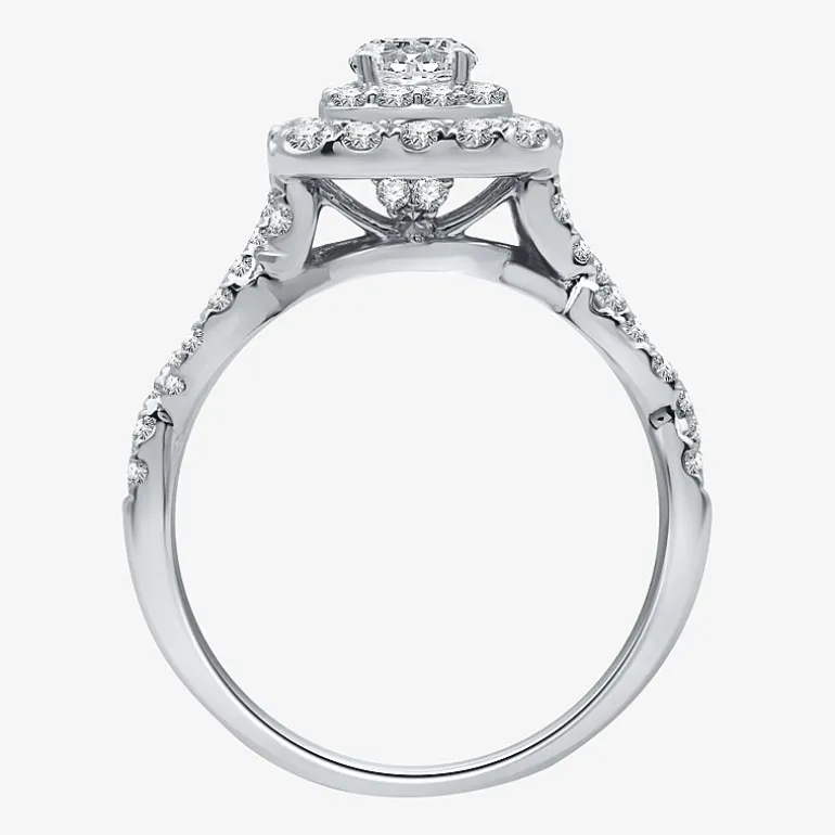 (H-I / I1) Womens 1 1/2 CT. T.W. Lab Grown White Diamond 10K Gold Cushion Side Stone Halo Bridal Set