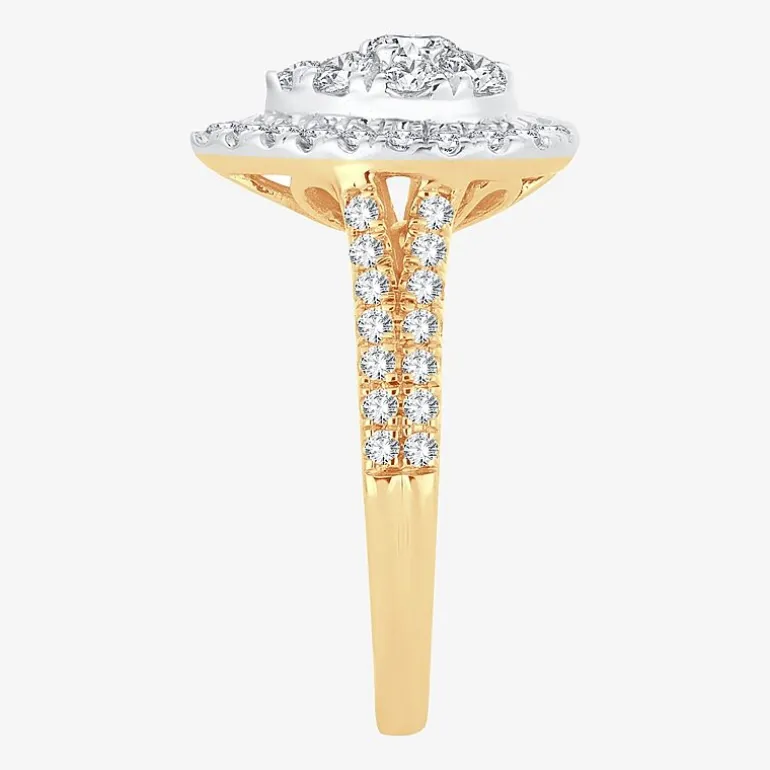 (H-I / I1) Womens 1 CT. T.W. Lab Grown White Diamond 10K or 14K Gold Pear Side Stone Halo Engagement Ring