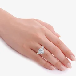 (H-I / I1) Womens 1 CT. T.W. Lab Grown White Diamond 10K or 14K Gold Pear Side Stone Halo Engagement Ring