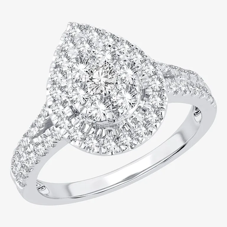 (H-I / I1) Womens 1 CT. T.W. Lab Grown White Diamond 10K or 14K Gold Pear Side Stone Halo Engagement Ring