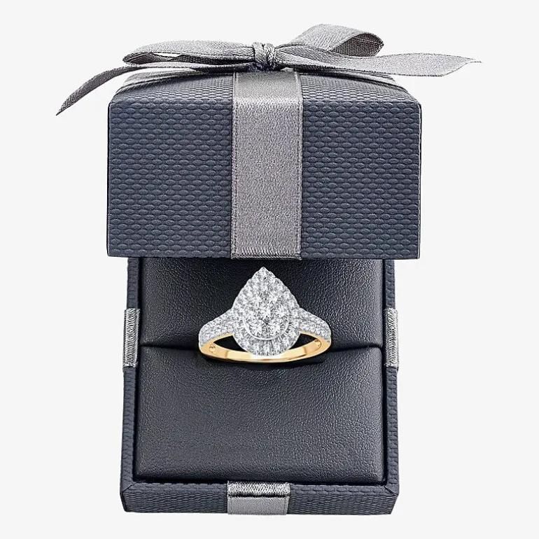 (H-I / I1) Womens 1 CT. T.W. Lab Grown White Diamond 10K or 14K Gold Pear Side Stone Halo Engagement Ring