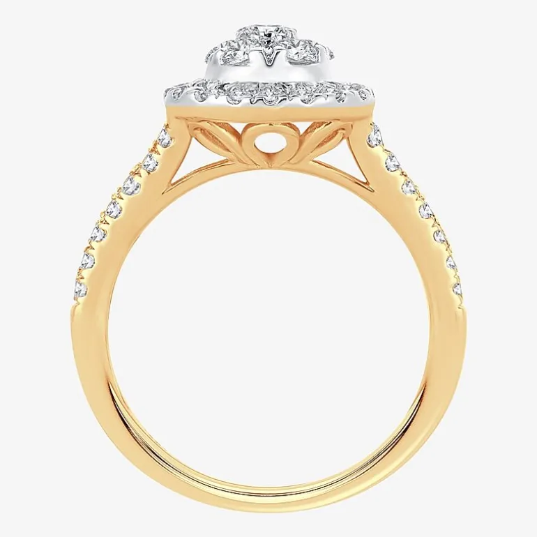 (H-I / I1) Womens 1 CT. T.W. Lab Grown White Diamond 10K or 14K Gold Pear Side Stone Halo Engagement Ring